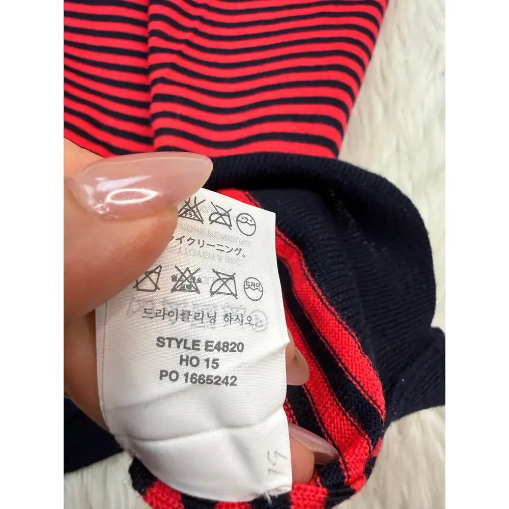 J.Crew Tippi 100% Merino Wool Sweater Coral/Navy Stripe Size S Preppy Nautical